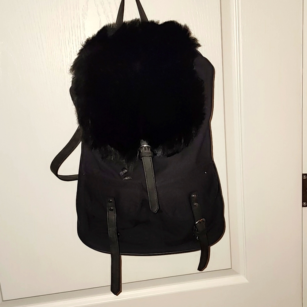 NWTCandies Black Faux Fur Top Back Pack